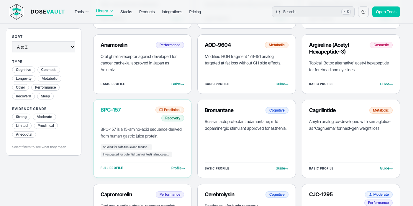Sticky filter sidebar on the peptide library index