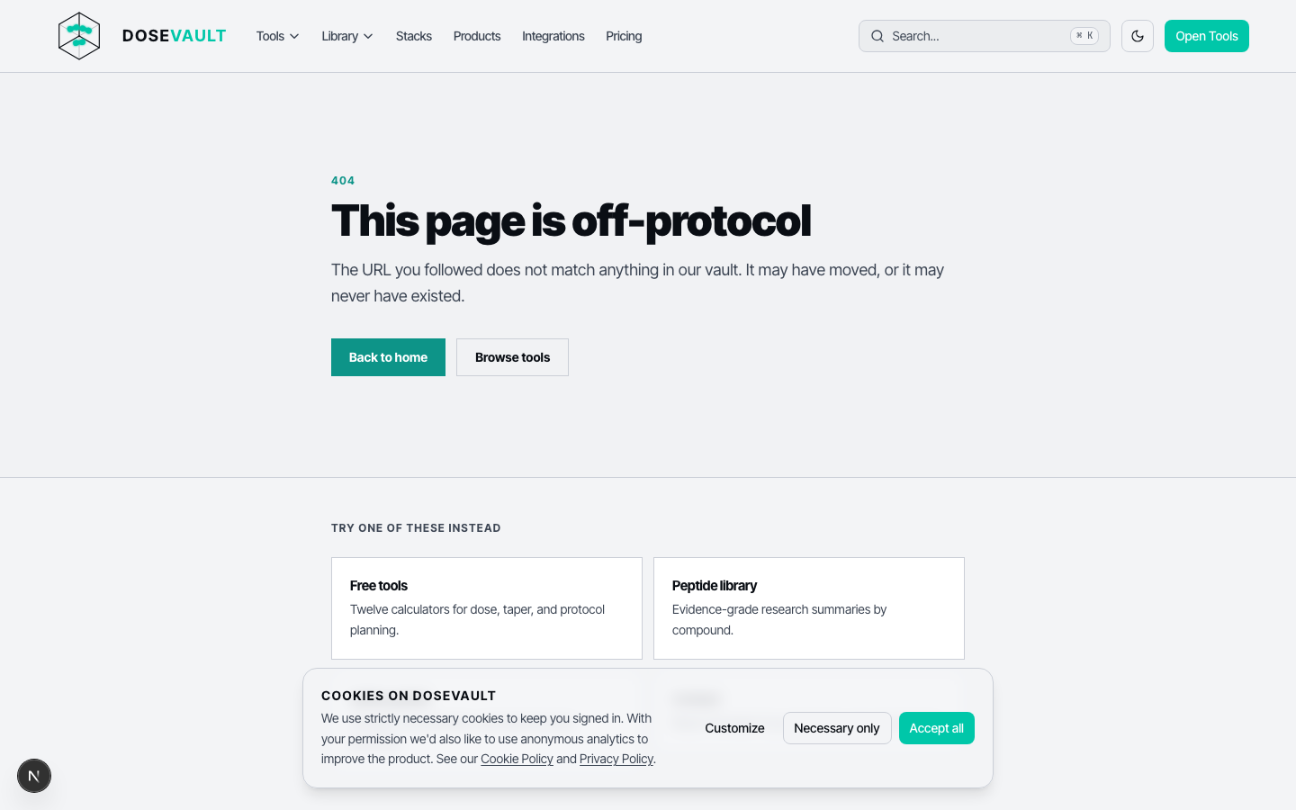 Custom 404 page with navigation back to key areas